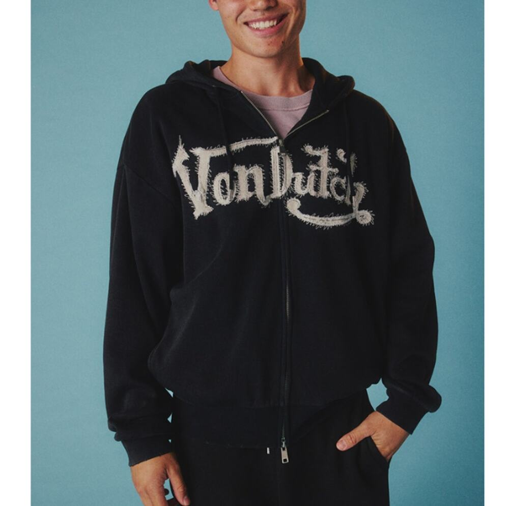 Von Dutch Patch Zip-Up Hoodie Washed Black Size XXL